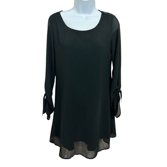 Speechless Black Lace Back Roll Tab Shift Dress Sz XS Lined Scoop Neck - Picture 3 of 7